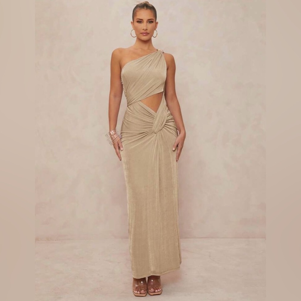 SHEIN One-Shoulder Beige Dress